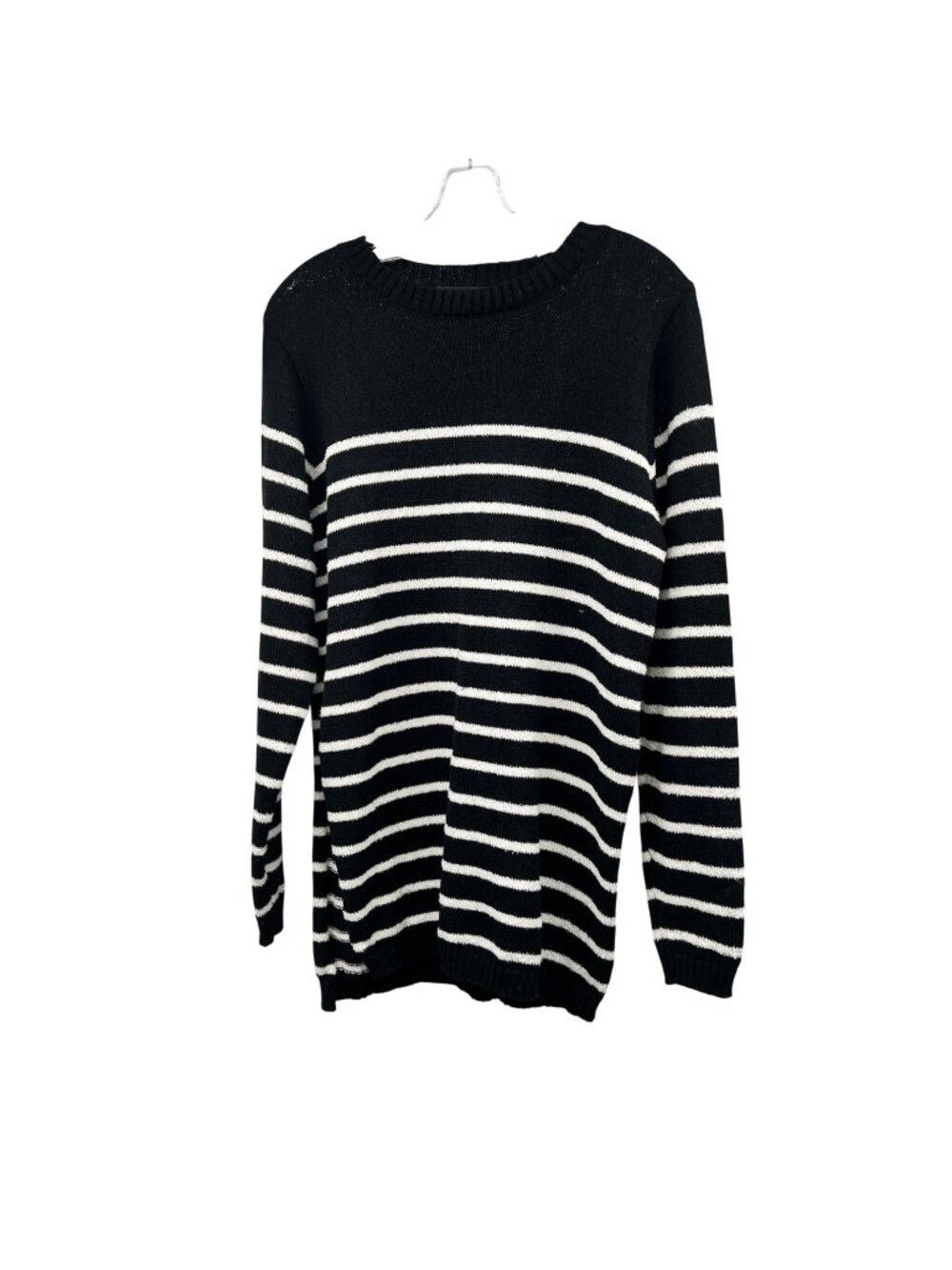 Nenona Womens Striped Tunic Sweater Black/White Knit Long Sleeve Medium